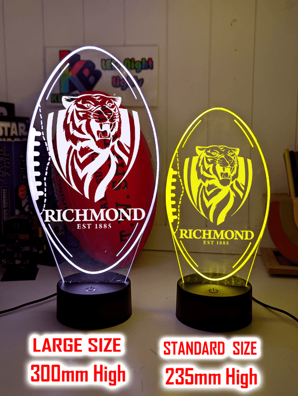 Richmond Tigers 3D LED light glowing in red, blue, green, yellow, purple, white and more.