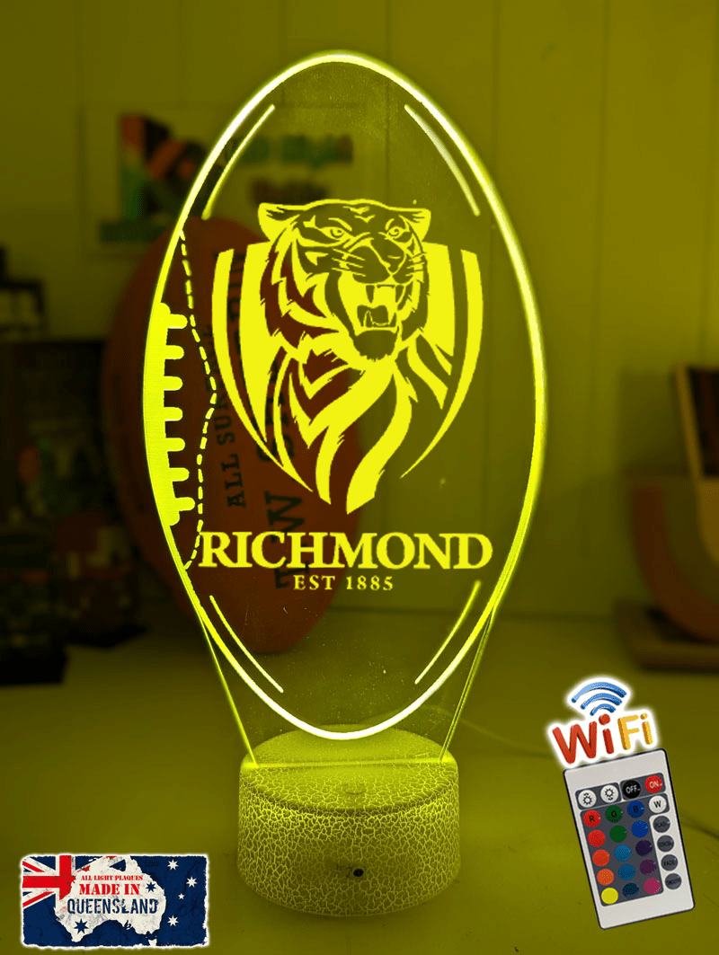 Richmond Tigers 3D LED lamp with 16-colour remote control – adjustable brightness and fade.