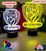 RICHMOND TIGERS Australian Football Club LED Night Light Lamp  size chart comparison