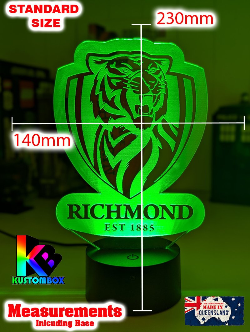 RICHMOND TIGERS Australian Football Club LED Night Light Lamp  standard size measurement 