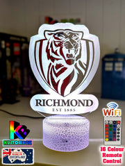 RICHMOND TIGERS Australian Football Club LED Night Light Lamp white crackle base