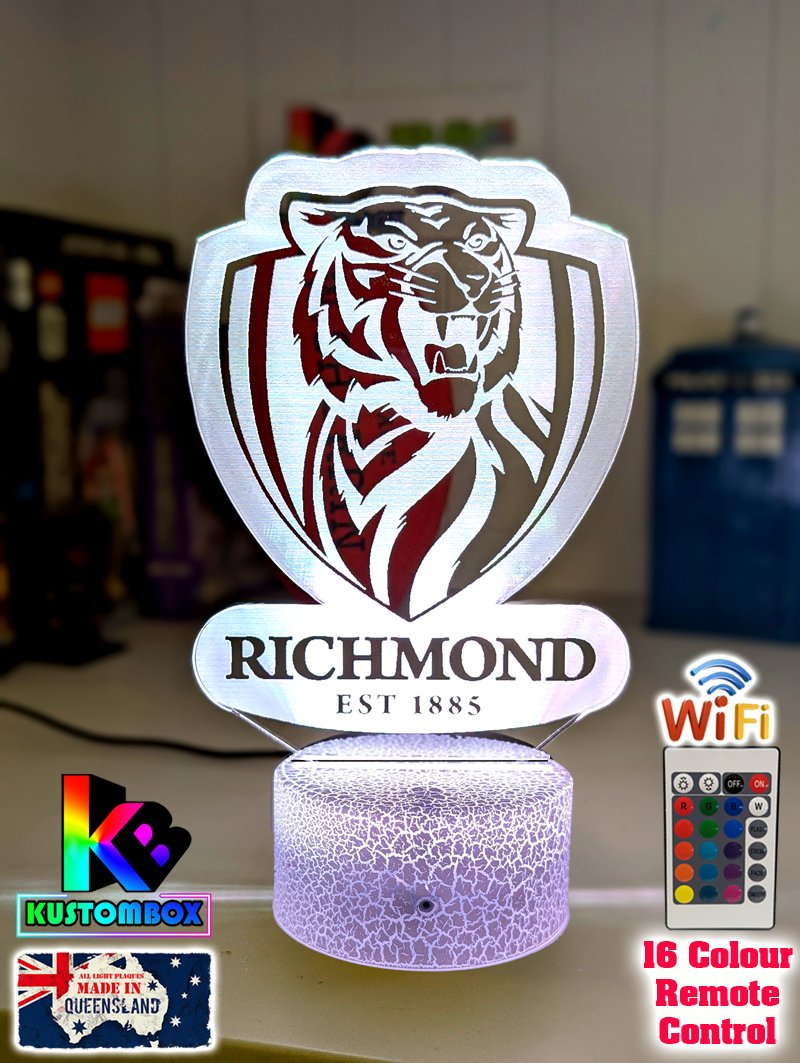 RICHMOND TIGERS Australian Football Club LED Night Light Lamp white crackle base