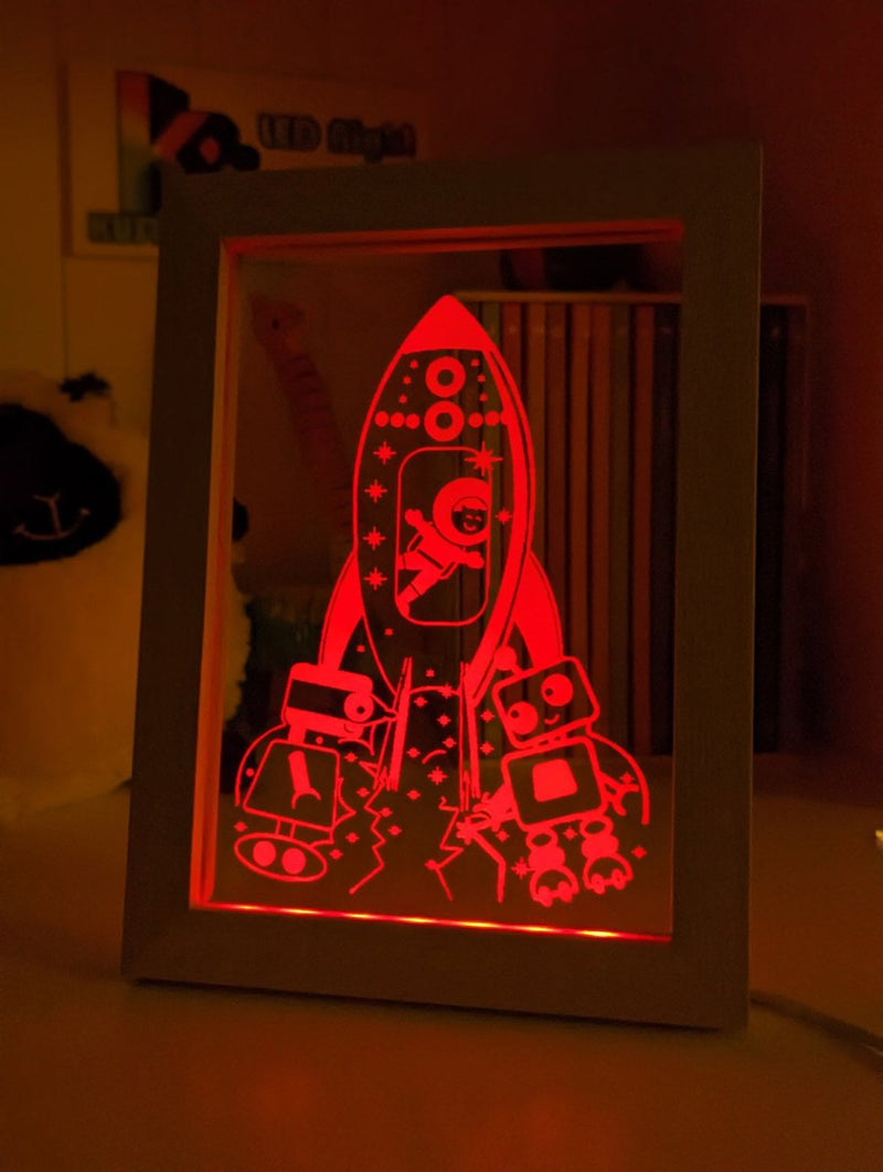 Rocket Space Ship Personalised Name 3D LED Night Light Lamp - KustomboxNight Lights & Ambient LightingKustomboxTimber Frame Light - $34.99