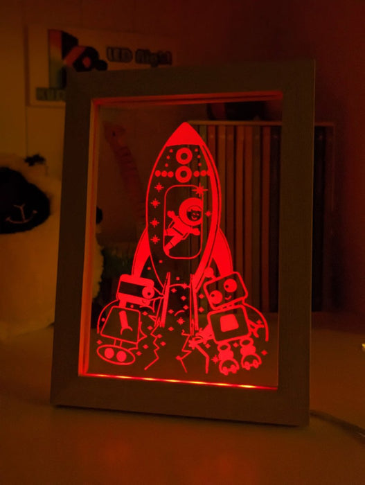 Rocket Space Ship Personalised Name 3D LED Night Light Lamp - KustomboxNight Lights & Ambient LightingKustomboxTimber Frame Light - $34.99