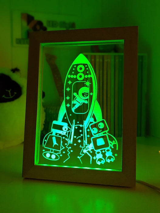 Rocket Space Ship Personalised Name 3D LED Night Light Lamp - KustomboxNight Lights & Ambient LightingKustomboxTimber Frame Light - $34.99
