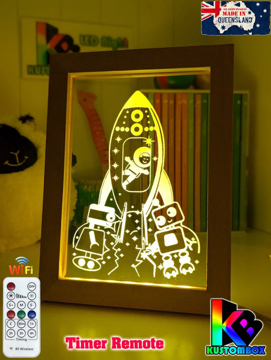Rocket Space Ship Personalised Name 3D LED Night Light Lamp - KustomboxNight Lights & Ambient LightingKustomboxTimber Frame Light - $34.99