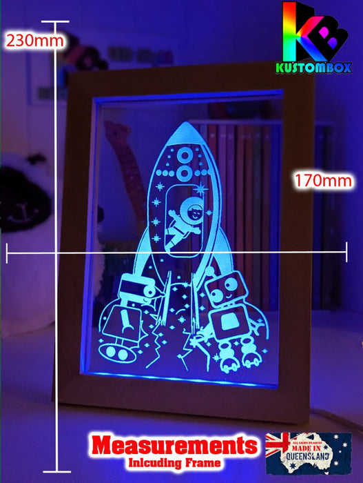 Rocket Space Ship Personalised Name 3D LED Night Light Lamp - KustomboxNight Lights & Ambient LightingKustomboxTimber Frame Light - $34.99