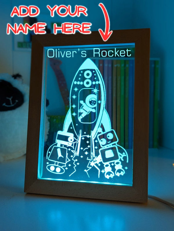 Rocket Space Ship Personalised Name 3D LED Night Light Lamp - KustomboxNight Lights & Ambient LightingKustomboxTimber Frame Light - $34.99