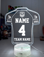 Rugby League Jersey 3D LED night light with USB power and multi-colour fade mode. white crackle base option 