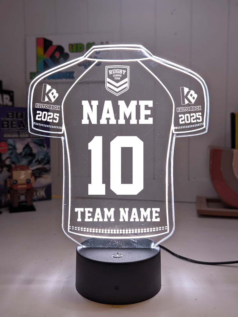 Custom Rugby League Jersey LED lamp with 7-colour glow, perfect NRL-themed gift