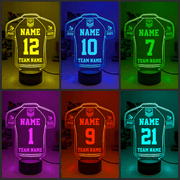 Personalised Rugby League Jersey LED night light featuring team logo outline and custom engraving black base collage