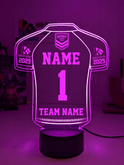 Personalised Rugby League Jersey acrylic LED night lamp, flashing or fading NRL team logo display purple colour 