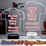 Rugby League Jersey custom 3D LED lamp with name engraving and colour-changing effects size chart