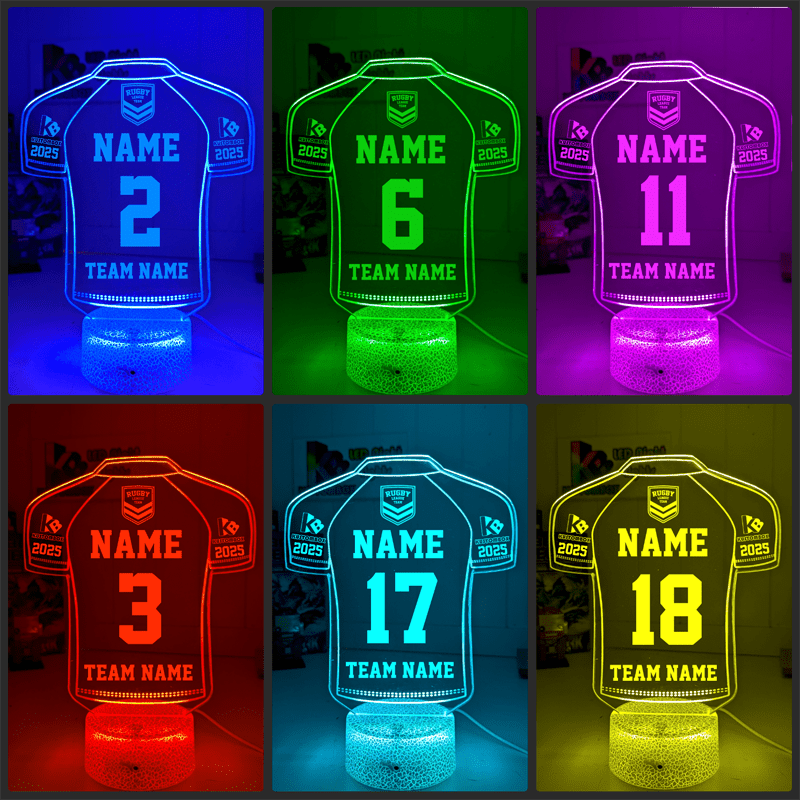 Rugby League Jersey 3D acrylic light with 16-colour remote, ideal NRL gift for bedroom or bar white crackle base