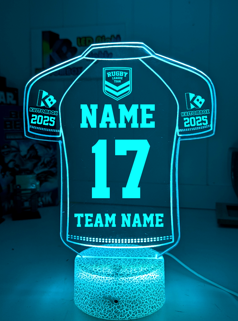 Personalised Rugby League Jersey acrylic LED night lamp, flashing or fading NRL team logo display