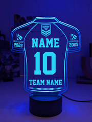 Rugby League Jersey LED night light with engraved name option and remote colour control
