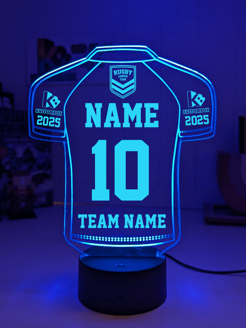 Rugby League Jersey LED night light with engraved name option and remote colour control