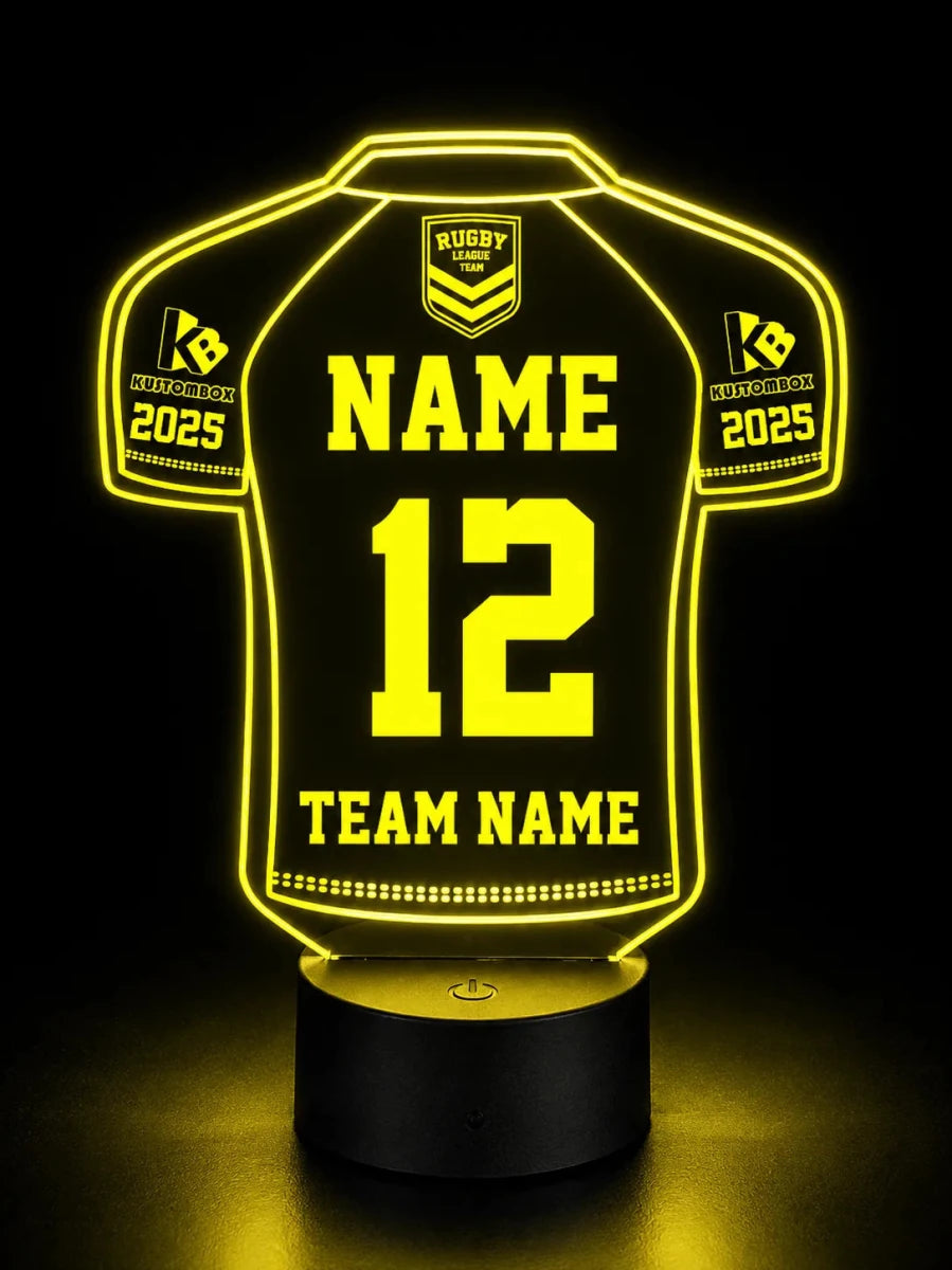 Rugby League Jersey Personalised 3D LED Night Light Lamp - KustomboxNight Lights & Ambient LightingKustomboxStandard Size JerseyBlack 16 Colours + Remote