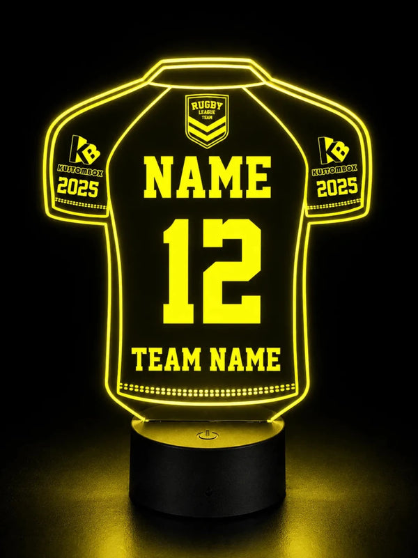 Rugby League Jersey Personalised 3D LED Night Light Lamp - KustomboxNight Lights & Ambient LightingKustomboxStandard Size JerseyBlack 16 Colours + Remote