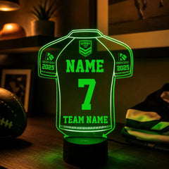 Rugby League Jersey Personalised 3D LED Night Light Lamp - KustomboxNight Lights & Ambient LightingKustomboxStandard Size JerseyBlack 16 Colours + Remote