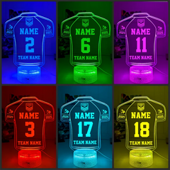Rugby League Jersey Personalised 3D LED Night Light Lamp - KustomboxNight Lights & Ambient LightingKustomboxStandard Size JerseyBlack 16 Colours + Remote