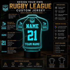 Rugby League Jersey Personalised 3D LED Night Light Lamp - KustomboxNight Lights & Ambient LightingKustomboxStandard Size JerseyBlack 16 Colours + Remote