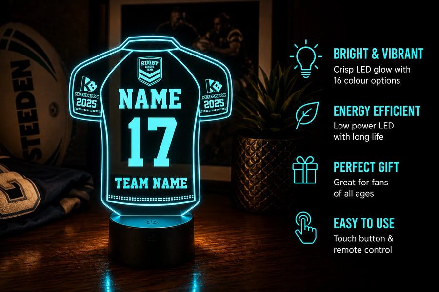 Rugby League Jersey Personalised 3D LED Night Light Lamp