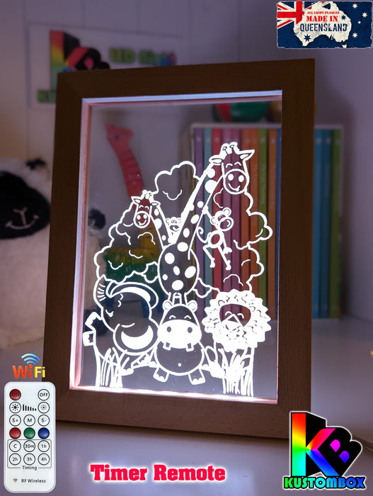 Safari Animal Party Personalised Name 3D LED Night Light Lamp