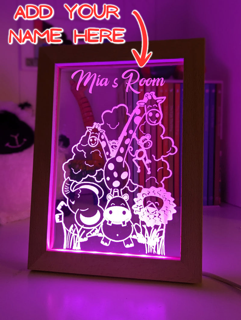 Safari Animal Party Personalised Name 3D LED Night Light Lamp