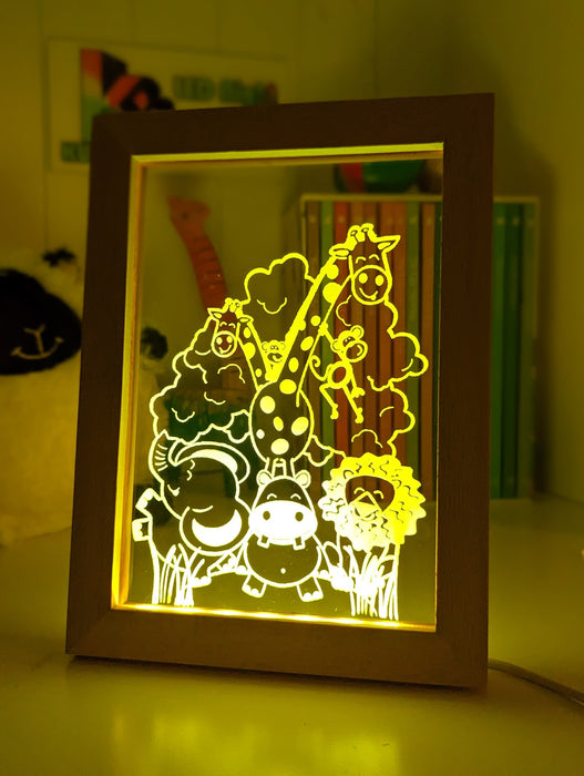 Safari Animal Party Personalised Name 3D LED Night Light Lamp