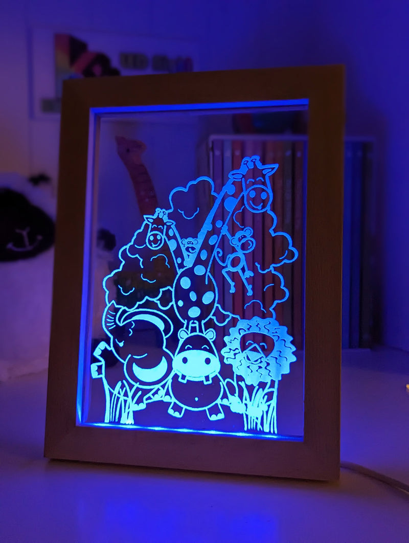 Safari Animal Party Personalised Name 3D LED Night Light Lamp