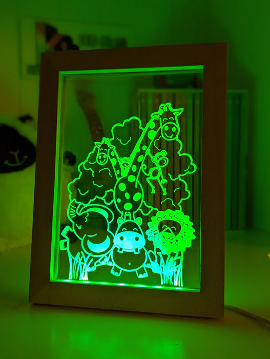 Safari Animal Party Personalised Name 3D LED Night Light Lamp