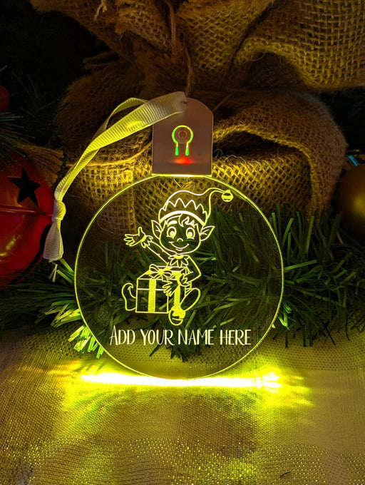 Santa's Elf Personalised Christmas Tree Bauble 3D LED Light Up Hanging Decoration - KustomboxNight Lights & Ambient LightingKustomboxBauble Personalised