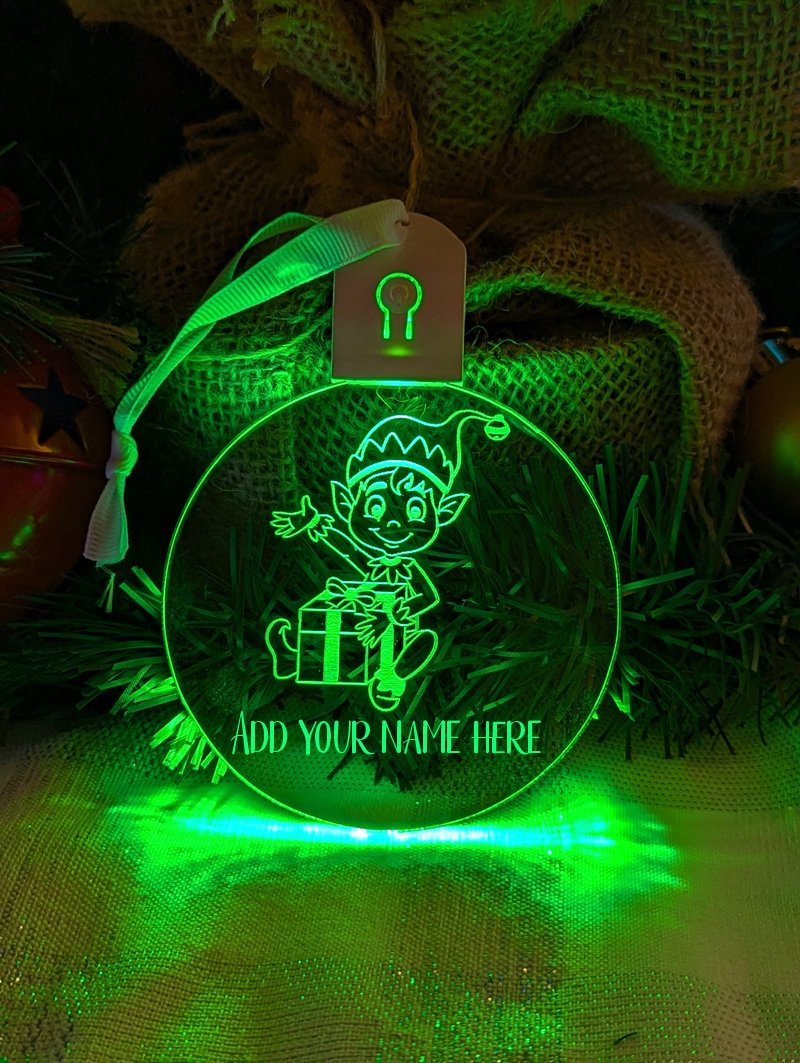 Santa's Elf Personalised Christmas Tree Bauble 3D LED Light Up Hanging Decoration - KustomboxNight Lights & Ambient LightingKustomboxBauble Personalised