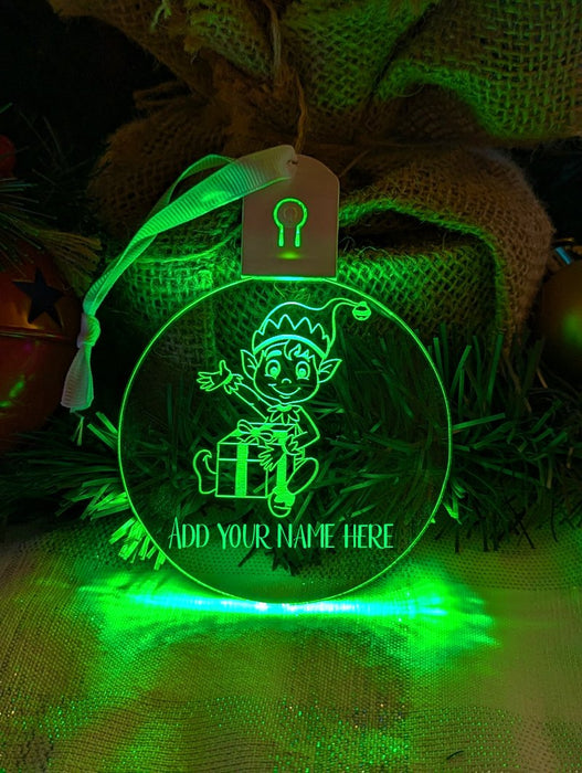 Santa's Elf Personalised Christmas Tree Bauble 3D LED Light Up Hanging Decoration - KustomboxNight Lights & Ambient LightingKustomboxBauble Personalised
