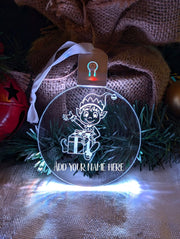 Santa's Elf Personalised Christmas Tree Bauble 3D LED Light Up Hanging Decoration - KustomboxNight Lights & Ambient LightingKustomboxBauble Personalised