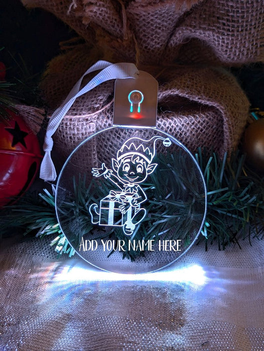 Santa's Elf Personalised Christmas Tree Bauble 3D LED Light Up Hanging Decoration - KustomboxNight Lights & Ambient LightingKustomboxBauble Personalised