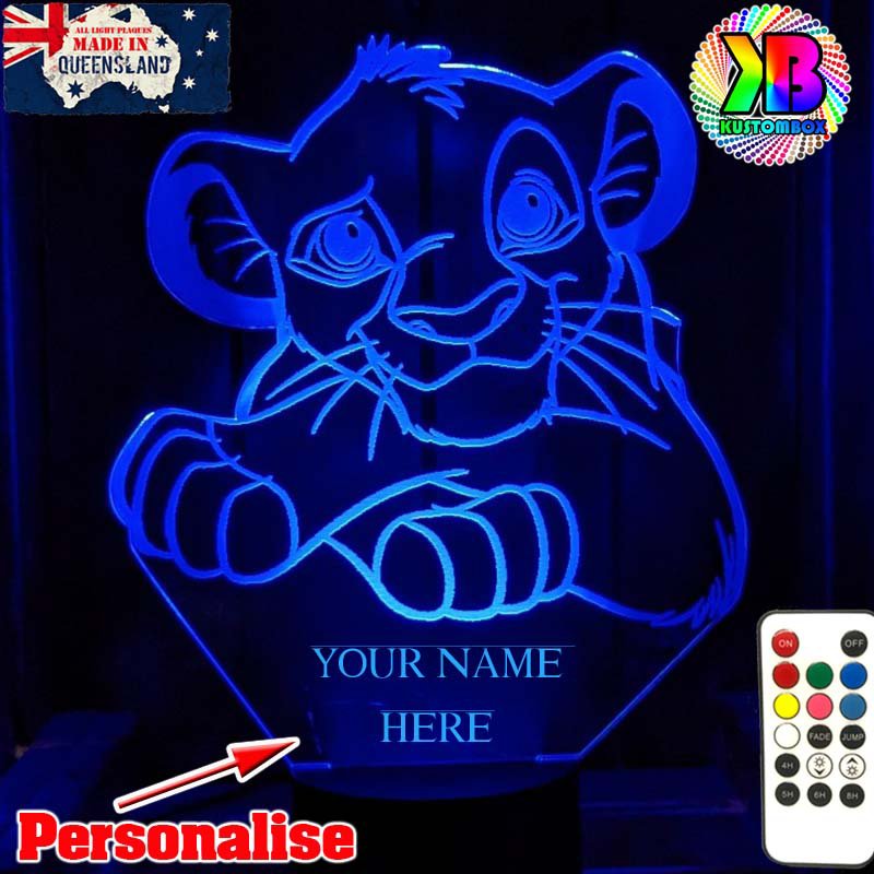 Simba King of the Jungle Personalised Name 3D LED Night Light Lamp - KustomboxNight Lights & Ambient LightingKustomboxStandard Size - No Name