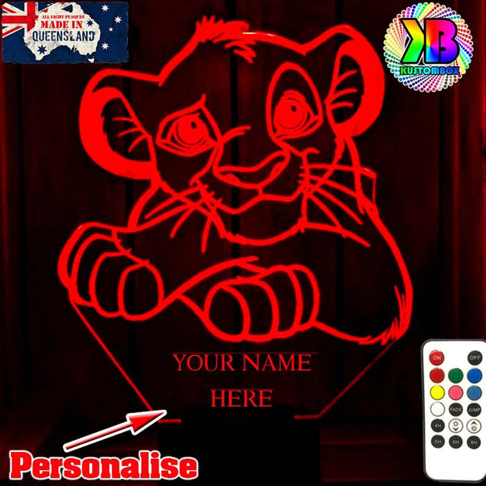 Simba King of the Jungle Personalised Name 3D LED Night Light Lamp - KustomboxNight Lights & Ambient LightingKustomboxStandard Size - No Name
