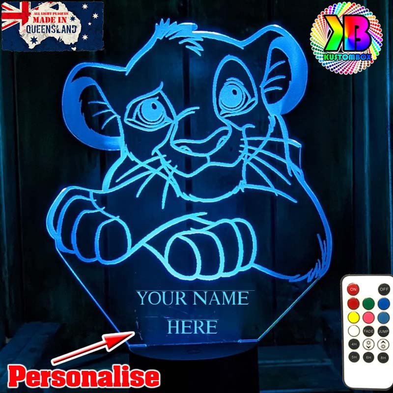 Simba King of the Jungle Personalised Name 3D LED Night Light Lamp - KustomboxNight Lights & Ambient LightingKustomboxStandard Size - No Name