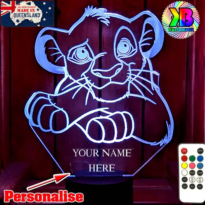 Simba King of the Jungle Personalised Name 3D LED Night Light Lamp - KustomboxNight Lights & Ambient LightingKustomboxStandard Size - No Name
