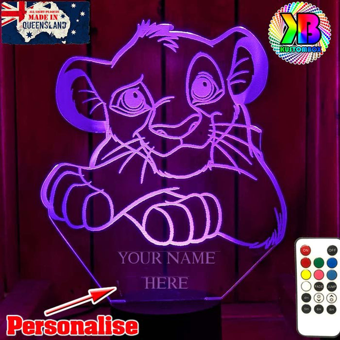 Simba King of the Jungle Personalised Name 3D LED Night Light Lamp - KustomboxNight Lights & Ambient LightingKustomboxStandard Size - No Name