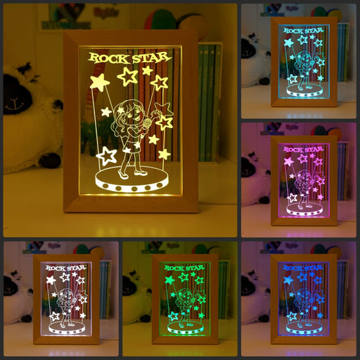 Singing Girl Rockstar Personalised Name Timber Frame USB 3D LED Night Light Lamp - KustomboxNight Lights & Ambient LightingKustomboxTimber Frame Light - $34.99