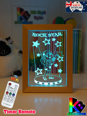 Singing Girl Rockstar Personalised Name Timber Frame USB 3D LED Night Light Lamp - KustomboxNight Lights & Ambient LightingKustomboxTimber Frame Light - $34.99