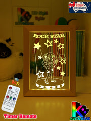 Singing Girl Rockstar Personalised Name Timber Frame USB 3D LED Night Light Lamp - KustomboxNight Lights & Ambient LightingKustomboxTimber Frame Light - $34.99