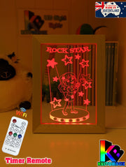 Singing Girl Rockstar Personalised Name Timber Frame USB 3D LED Night Light Lamp - KustomboxNight Lights & Ambient LightingKustomboxTimber Frame Light - $34.99