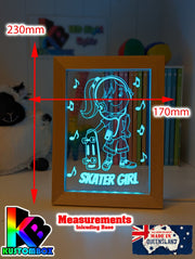 Skateboard Skater Girl Personalised Name Timber Frame USB 3D LED Night Light Lamp - KustomboxNight Lights & Ambient LightingKustomboxTimber Frame Light - $34.99