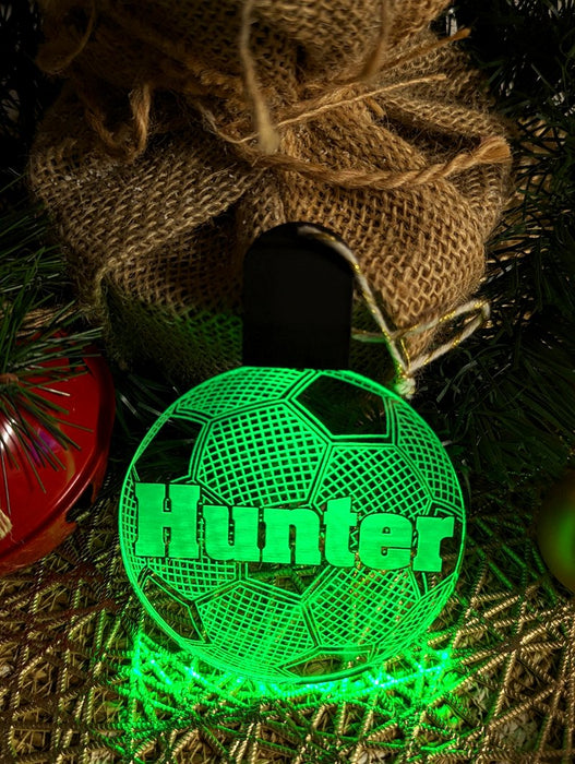 Soccer Ball Personalised Name Christmas Bauble Decoration 3D LED Light - KustomboxNight Lights & Ambient LightingKustomboxBauble - Standard