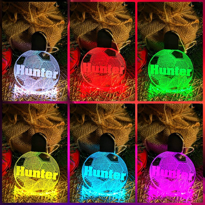 Soccer Ball Personalised Name Christmas Bauble Decoration 3D LED Light - KustomboxNight Lights & Ambient LightingKustomboxBauble - Standard
