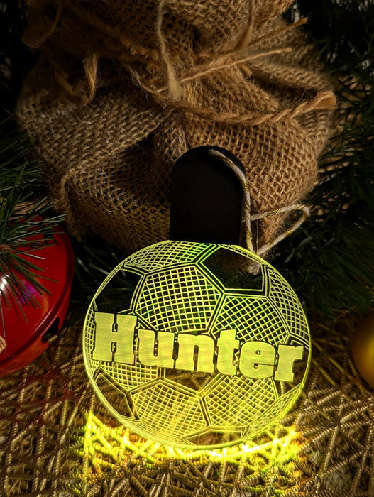 Soccer Ball Personalised Name Christmas Bauble Decoration 3D LED Light - KustomboxNight Lights & Ambient LightingKustomboxBauble - Standard